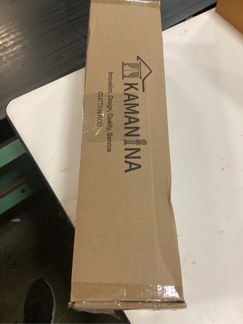 Condition photo showing New/Like New for kamanina black curtain rods for windows 72 to 144 inches (6-12ft), long heavy duty curtain rods, 7/8 inch decorative drapery rod with round finials black 72-144"