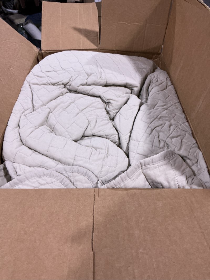 Condition photo showing As Is for evergrace 100% cotton paisley quilt set, queen size 3 piece set – prewashed lightweight bedspread with 2 shams, soft & breathable matelasse coverlet for all-season comfort, light sage green | paisley stitch, 100% cotton, pre washed, oeko-tex certified, soft, lightweight full/queen paisley light sage green