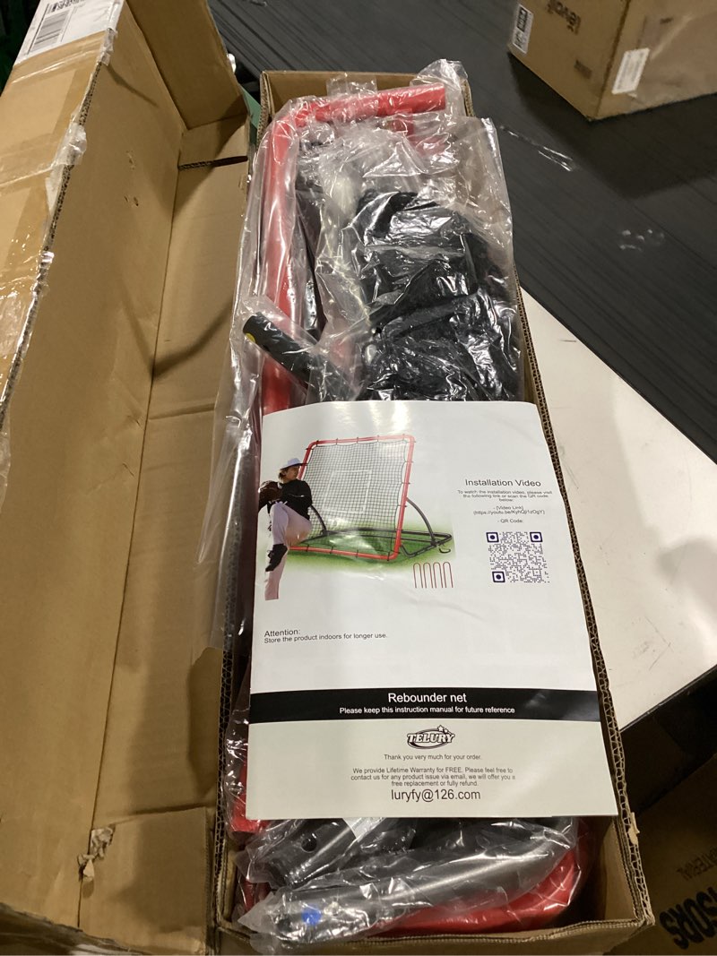 Condition photo showing New/Like New for heavy duty baseball rebounder net 4x4.5 ft pitchback with 3 adjustable angles, baseball and softball bounce back net for ground, line drive, fly ball return settings fielding trainer red