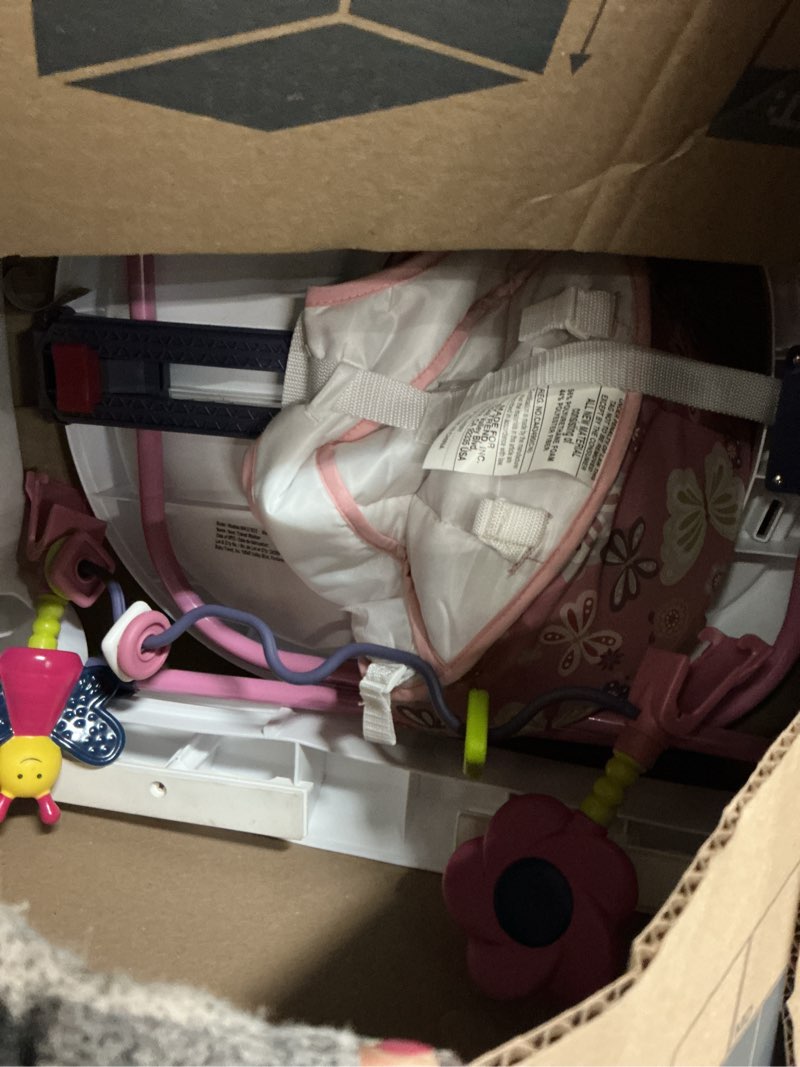 Condition photo showing As Is for smart steps trend activity walker with removeable toy bar, multi-directional front wheels, tray, adjustable height and flat fold frame for storage, ages 6 months +, emily pink