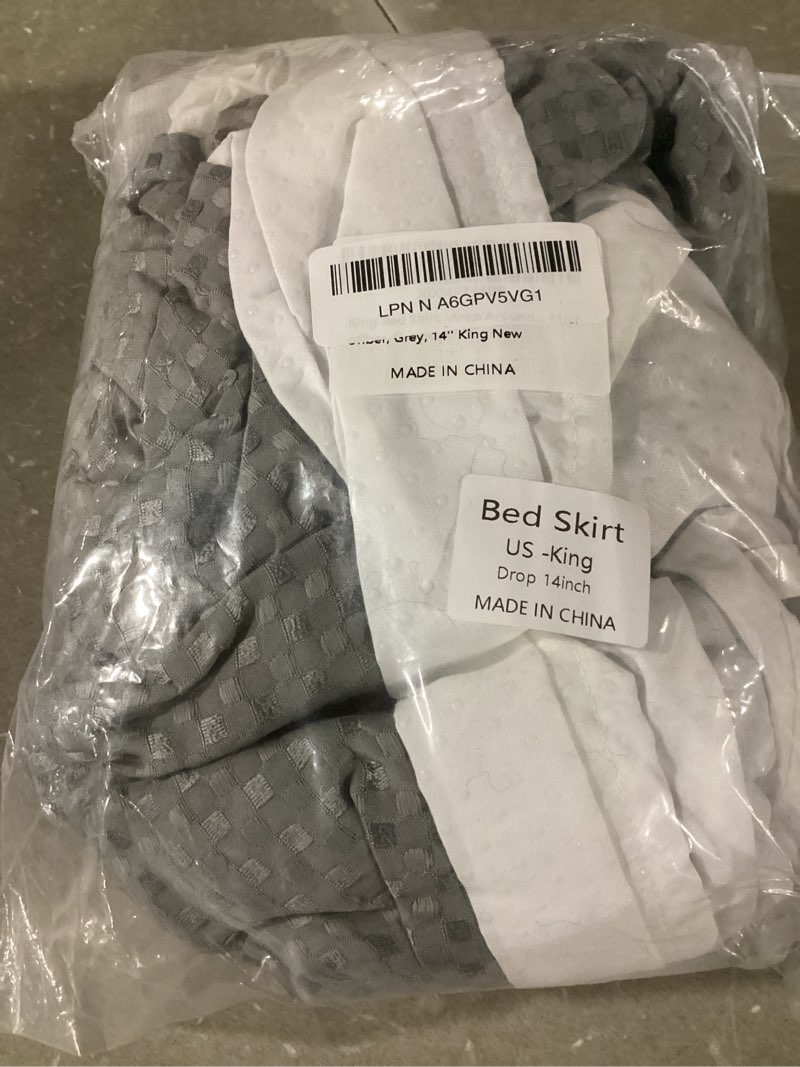 Condition photo showing Good Condition for King Bed Skirt, Wrap Around Bed Skirt with Pleated Corner, 14 Inch Drop Pleated Waffle Weave Bedskirts, Anti-Slip, Microfiber, Grey, 14'' King Gray 14‘’King