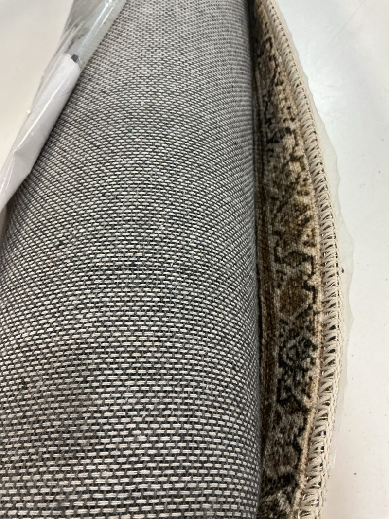Condition photo showing As Is for loloi layla collection lay-03 olive/charcoal 3'-6" x 5'-6" .13" thick accent rug, soft, durable, vintage inspired, distressed, low pile, non-shedding, easy clean, printed, living room rug 3'6" x 5'6" (rectangular) olive / charcoal