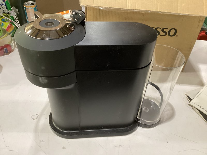 Condition photo showing As Is for Not tested  missing lid for water tank Nespresso Vertuo Next Deluxe Coffee and Espresso Maker by Breville Black Matte Machine
