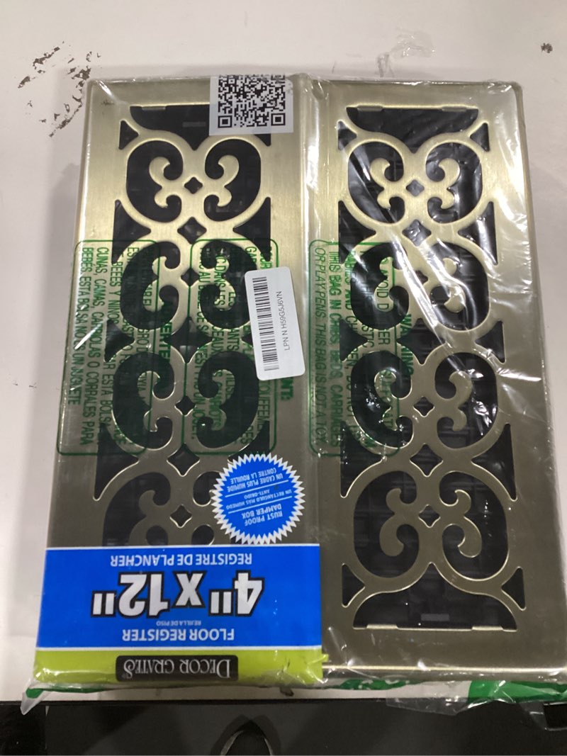Decor Grates (4-Pack) SPH412-A Scroll Design Floor Register, 4x12 Inches, Antique Brass Finish