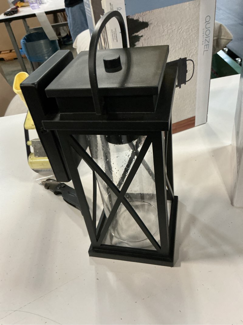 Condition photo showing As Is for quoizel saint elias 1-light 14.25-in h matte black outdoor wall light