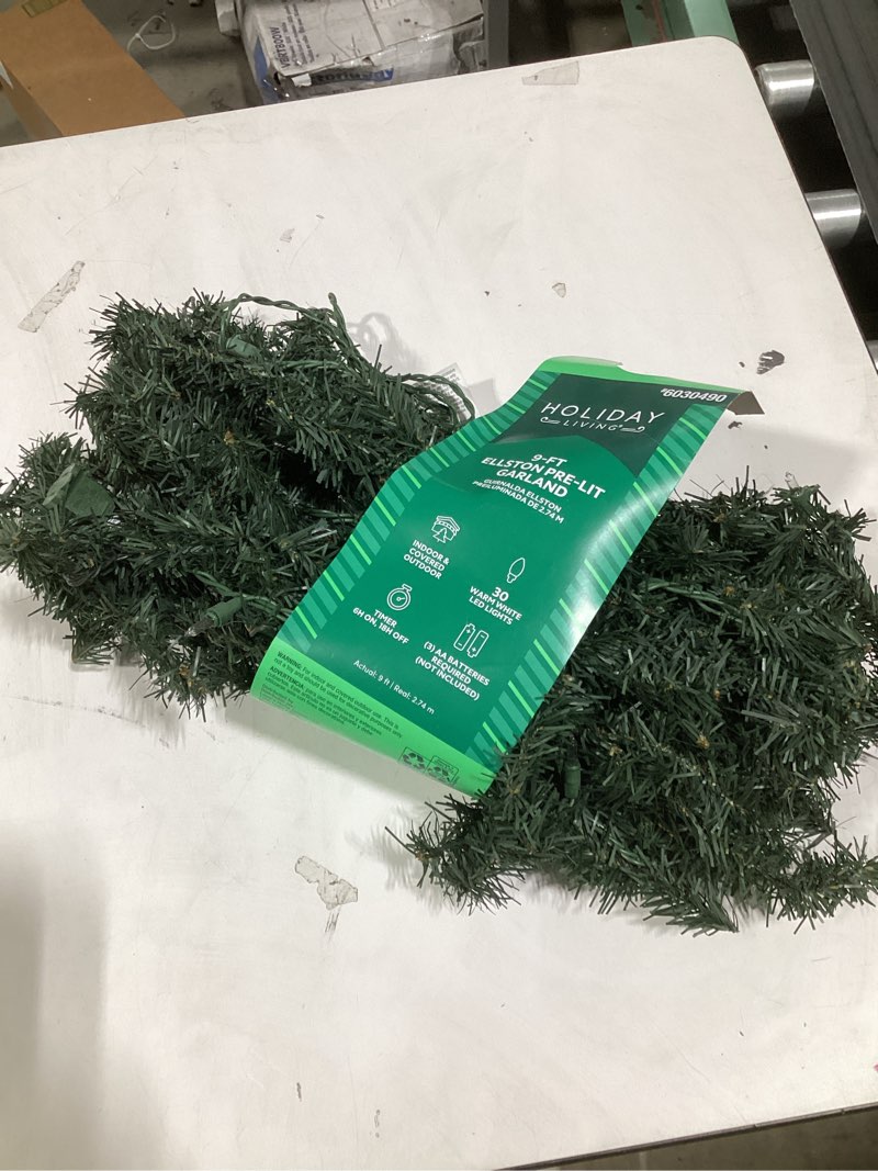 Condition photo showing As Is for 2PCS 9FT Norfolk Pine Garland with 100 Lights, 120 Pine Branches, Realistic Christmas Garland Holiday Greenery Artificial Cedar Garland for Stairs Mantel Table Wall Christmas Decorations Norfolk Pre-lit 9FT(120 Branches?