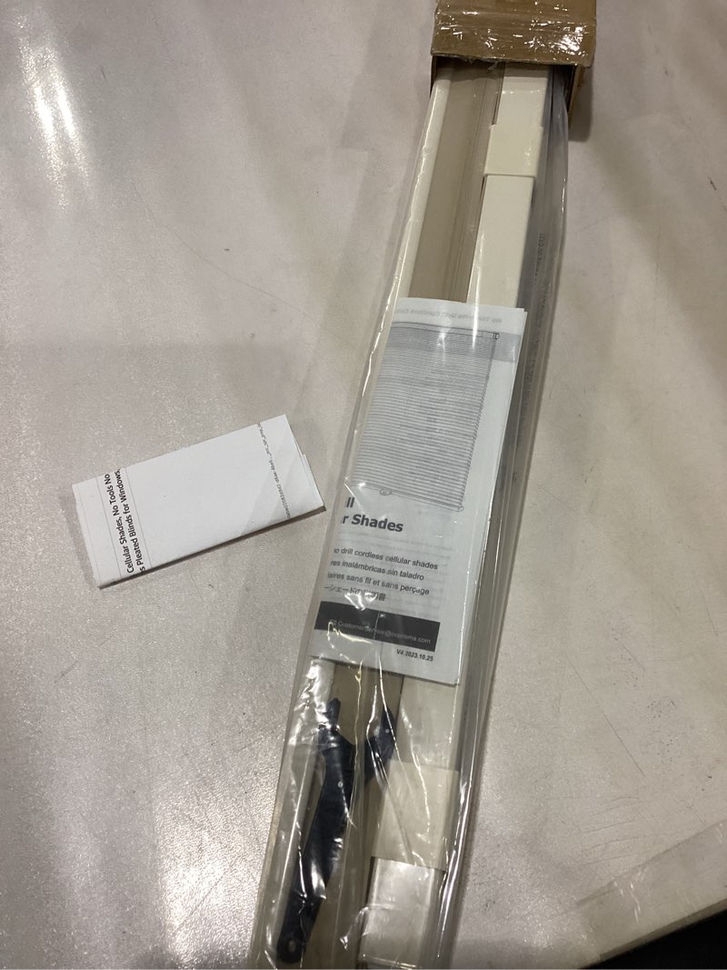 Condition photo showing New/Like New for LazBlinds Cordless Cellular Shades No Tools No Drill Light Filtering Polyester Cellular Blinds for Window Size 23'' W x 48'' H, Soft Cream Light Filtering-soft Cream 23'' W x 48'' H