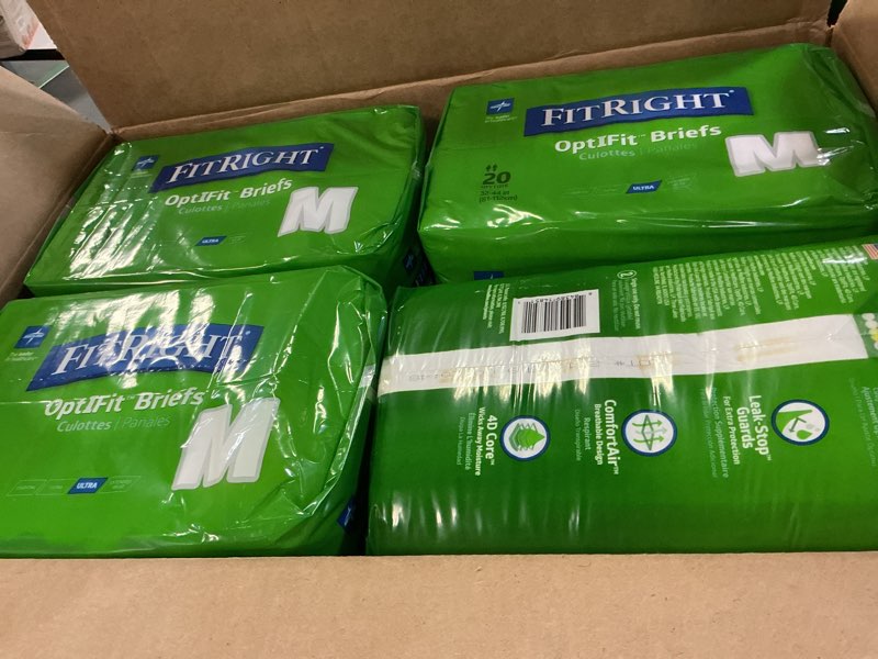 Condition photo showing Good Condition for FitRight Adult Diapers, Ultra Heavy Absorbency 4 pack , M (Waist Size 32in-44in), 80 Count, OptiFit Incontinence Briefs for Men and Women, Disposable, Moisture-Wicking, Leak Protection,4 pack