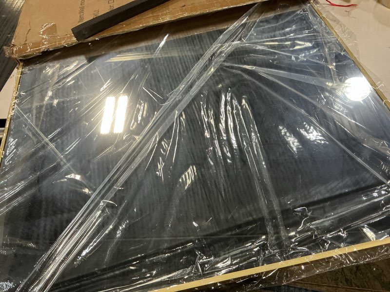 Condition photo showing Good Condition for 30x40In Gold Bathroom Mirror for Wall, Brushed Gold Rectangle Mirrors with Metal Frame, Bathroom Rectangular Mirror Modern Wall Mirror for Bedroom Living Room, Hangs Horizontal or Vertical Gold 40"L x 30"W