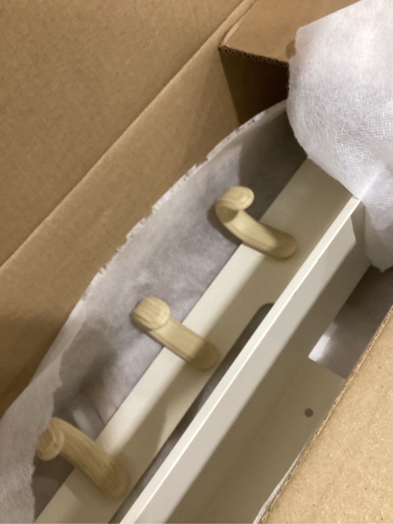 Condition photo showing As Is for Wall Hooks with 22'' Shelf Coat Rack Wall Mount with 6 Hooks Entryway Hanging Shelf with Storage for Bathroom, Living Room, Bedroom, Modern Floating Wall Shelves with Hooks (Cream White)