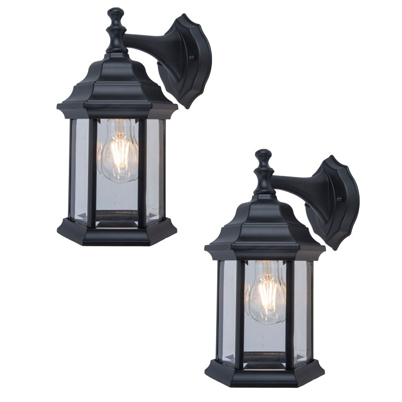 Project Source Henfield 2-Pack 2-Light 11.81-in H Matte Black Outdoor Wall Light 