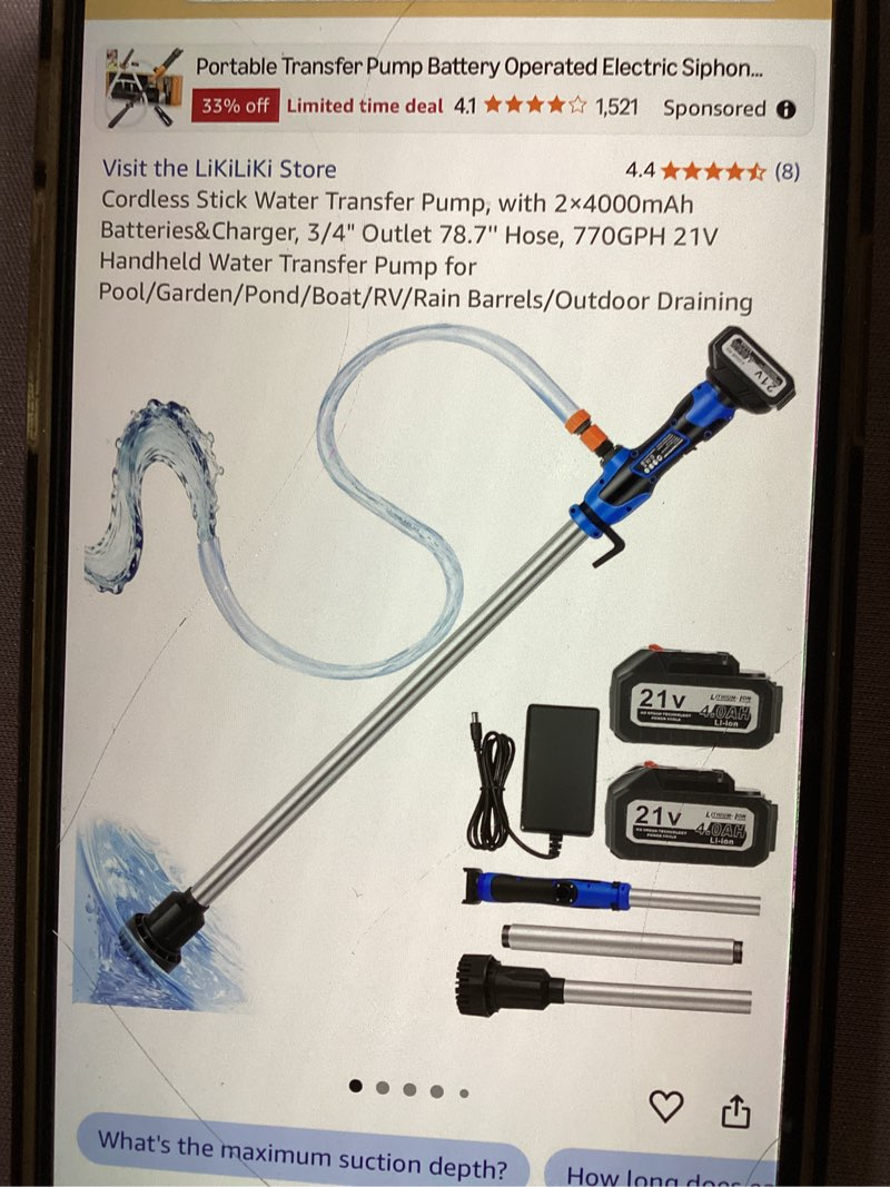 cordless stick water transfer pump head with battery and fast charger electric water pump battery water pump outlet for garden farm hot tub pool rv boat draining