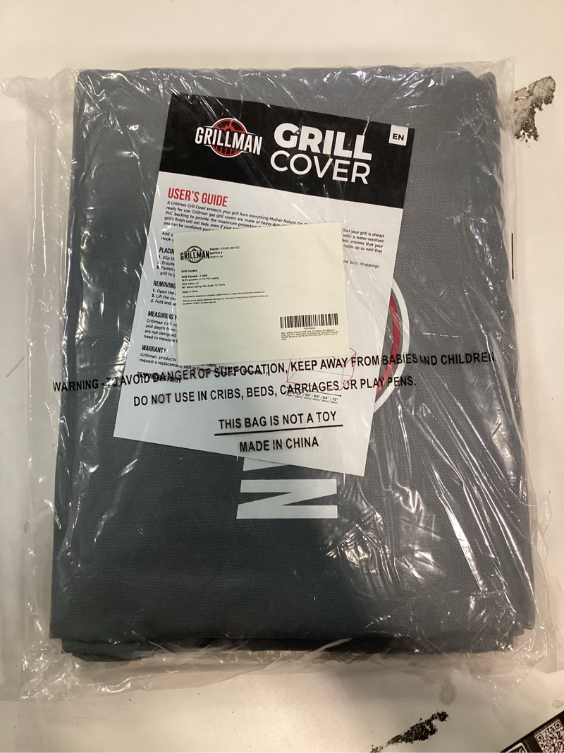 Condition photo showing New/Like New for Grill Cover by Grillman, Gray, 60 Inch, BBQ Outdoor Grill Covers, Charcoal & Gas Grills, Waterproof, Rip-Proof, Weather-Resistant, Anti-UV, Barbecue Cover for Weber, Genesis, Charbroil, Nexgrill, etc 60" L x 28" W x 44" H Gray
