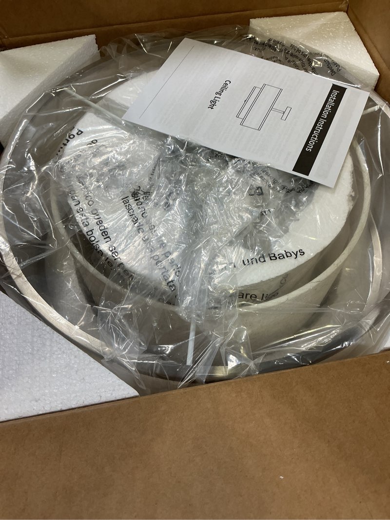 Condition photo showing New/Like New for semi flush mount ceiling light, 3-light double drum ceiling light fixture with fabric shade, farmhouse chandelier dining room light fixture for bedroom, kitchen, hallway (brushed nickel)