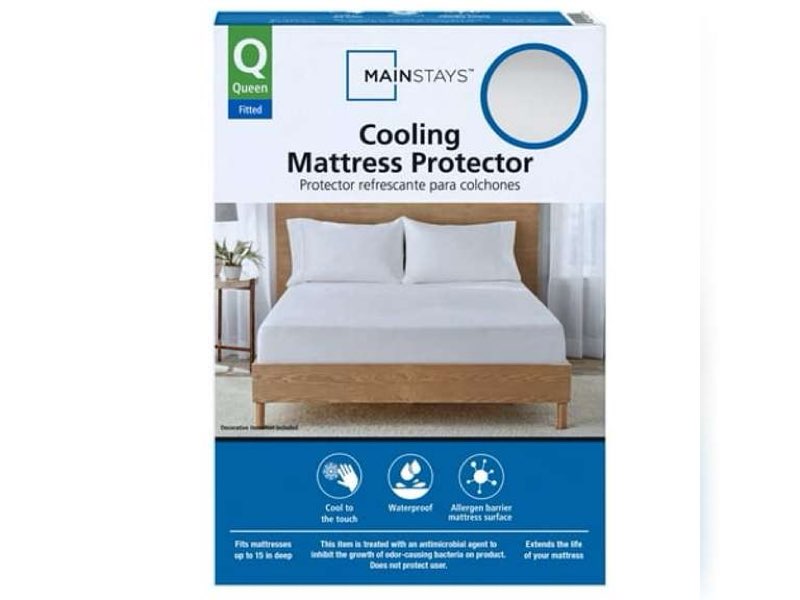 mainstays cooling waterproof fitted mattress protector, queen 31