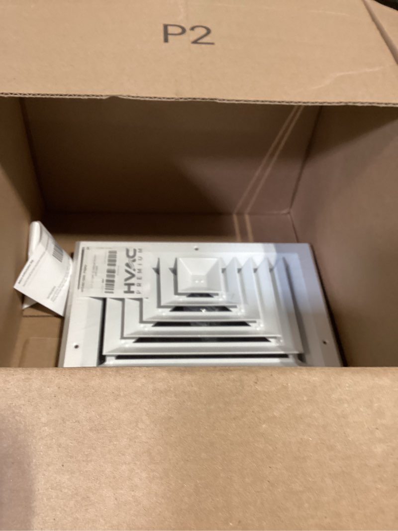 Condition photo showing Good Condition for hvac premium 12'' x 12'' - 3-way extruded aluminum supply ceiling diffuser duct cover - hvac vent cover - low noise with opposing damper blades [overall size 15"x15"] 12" x 12" - 3-way