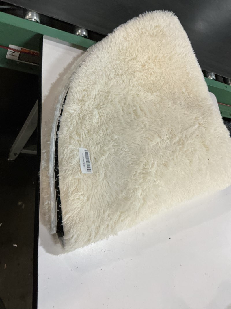 Condition photo showing As Is for ophanie round rug 4ft ivory circle area rugs, fluffy fuzzy small bedroom carpet 4 foot, plush shag floor cream living room christmas circular aesthetic decor for kids teen boys baby, nursery,classroom 4' (round) 2- ivory