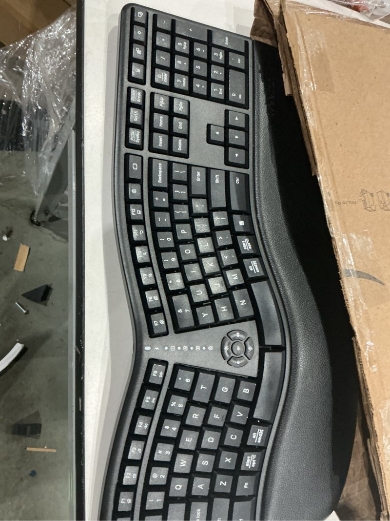 Condition photo showing As Is for meetion ergonomic keyboard and mouse, wireless keyboard with vertical mouse, split curved keyboard with wrist rest, natural typing usb receiver rechargeable full size, windows/mac/pc/laptop, large