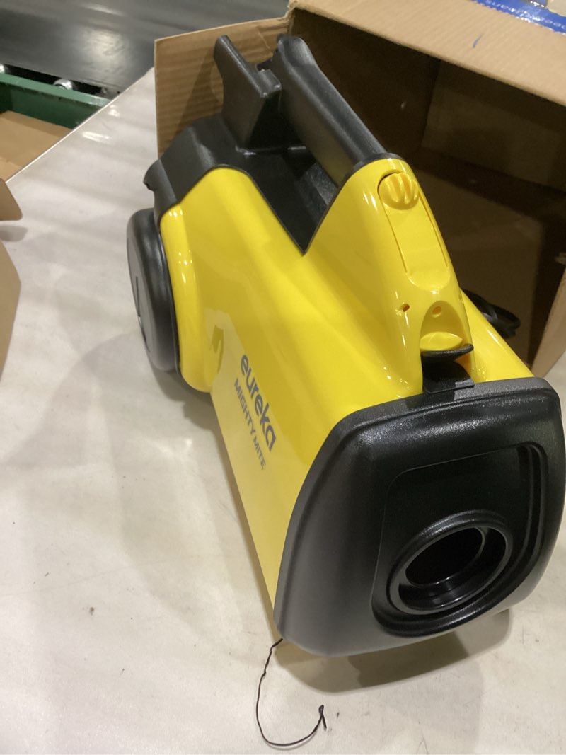 Condition photo showing As Is for *missing hose*: eureka 3670m canister cleaner, lightweight powerful vacuum for carpets and hard floors, w/ 5bags,yellow