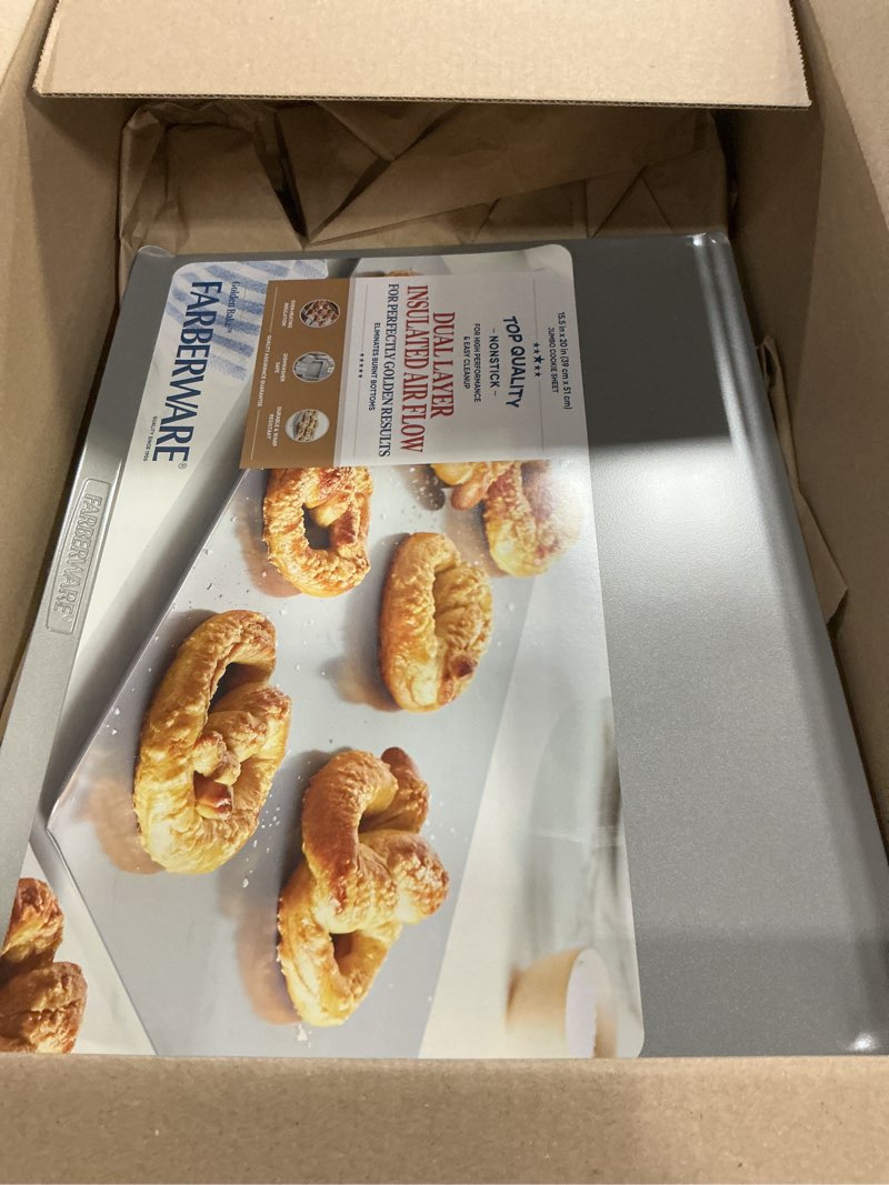 Condition photo showing New/Like New for farberware insulated bakeware nonstick cookie baking sheet, 15.5" x 20", light gray 15.5" x 20" cookie sheet