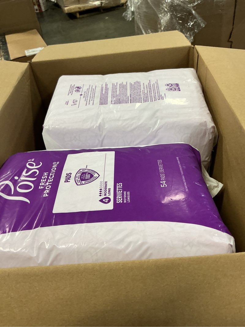 Condition photo showing As Is for Poise Incontinence & Postpartum Pads for Bladder Leaks, 4 Drop Moderate Absorbency, Long Length, 108 Count, Packaging May Vary Long 108