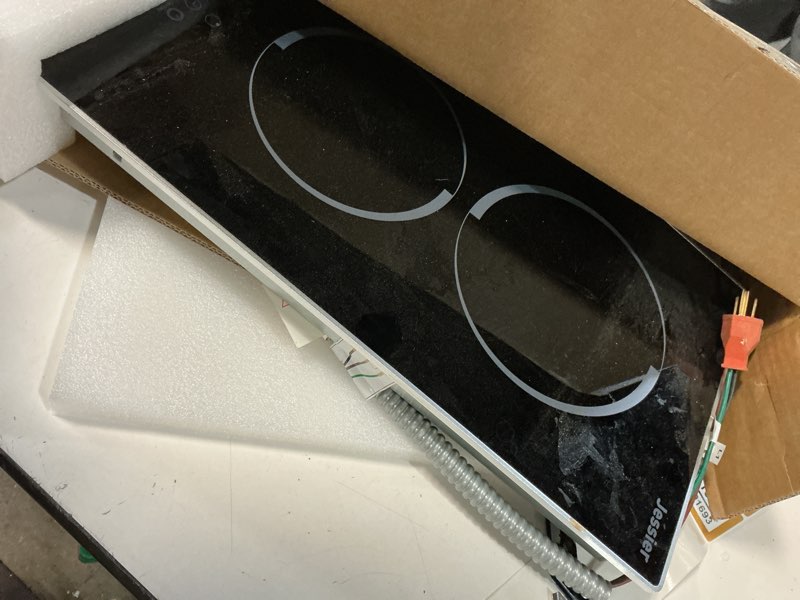 Condition photo showing Good Condition for Electric Cooktop 12 Inch - 2 Burner Countertop & Built-in Ceramic Cooktop, Electric Stove Top with Glass Protection Metal Frame, 9 Heating Level, 3000W, 220-240V Hard Wire(No Plug) 12 Inch-2 burner