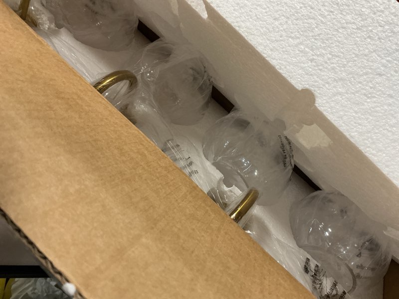 Condition photo showing Good Condition for bathroom light fixtures, 5-light brushed gold vanity lights with globe clear glass, 35 inch champagne bronze vanity lighting fixtures over mirror, ad-22280-5w-gd gold, 5-light