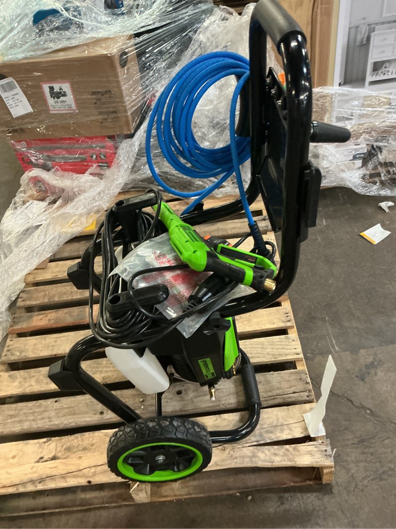 Condition photo showing As Is for greenworks pro 3000-psi 2.0-gpm cold water electric pressure washer with 5 spray tips