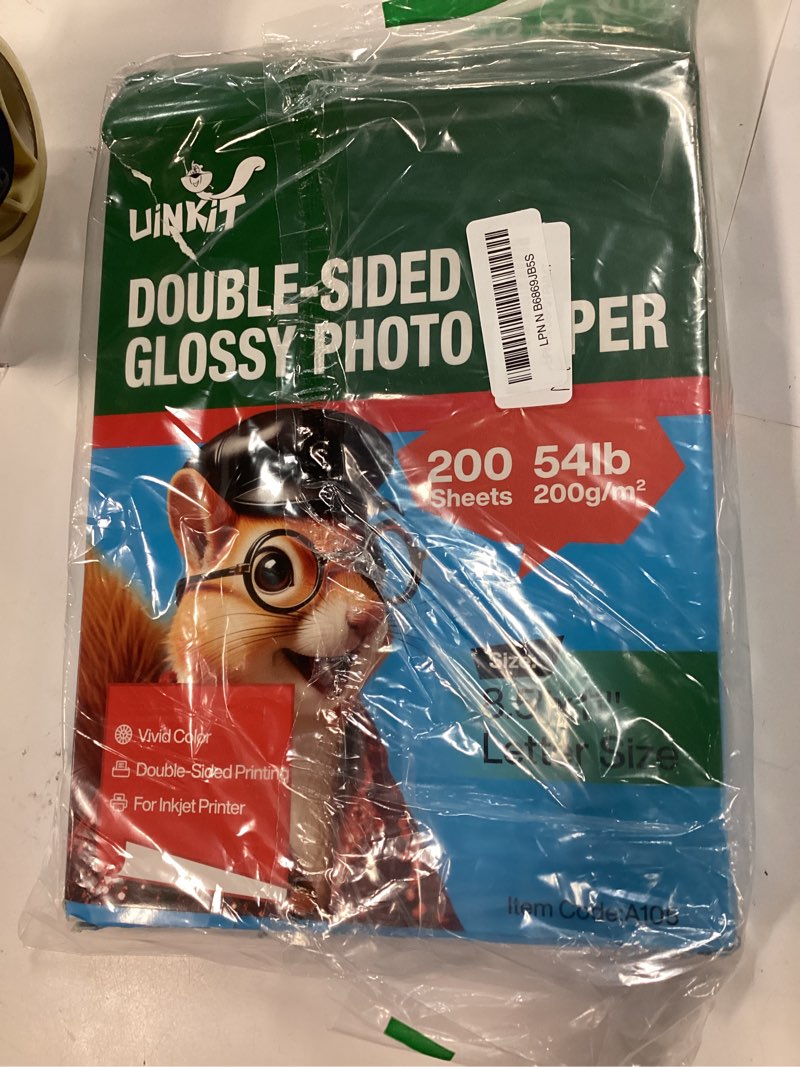 Condition photo showing New/Like New for uinkit 200 sheets double sided photo paper glossy 8.5x11 54lbs inkjet for dye ink 200gsm value bulk pack picture 8.5 x 11 9.5mil for inkjet printing printer (200sheets, 8.5x11) 8.5x11 200