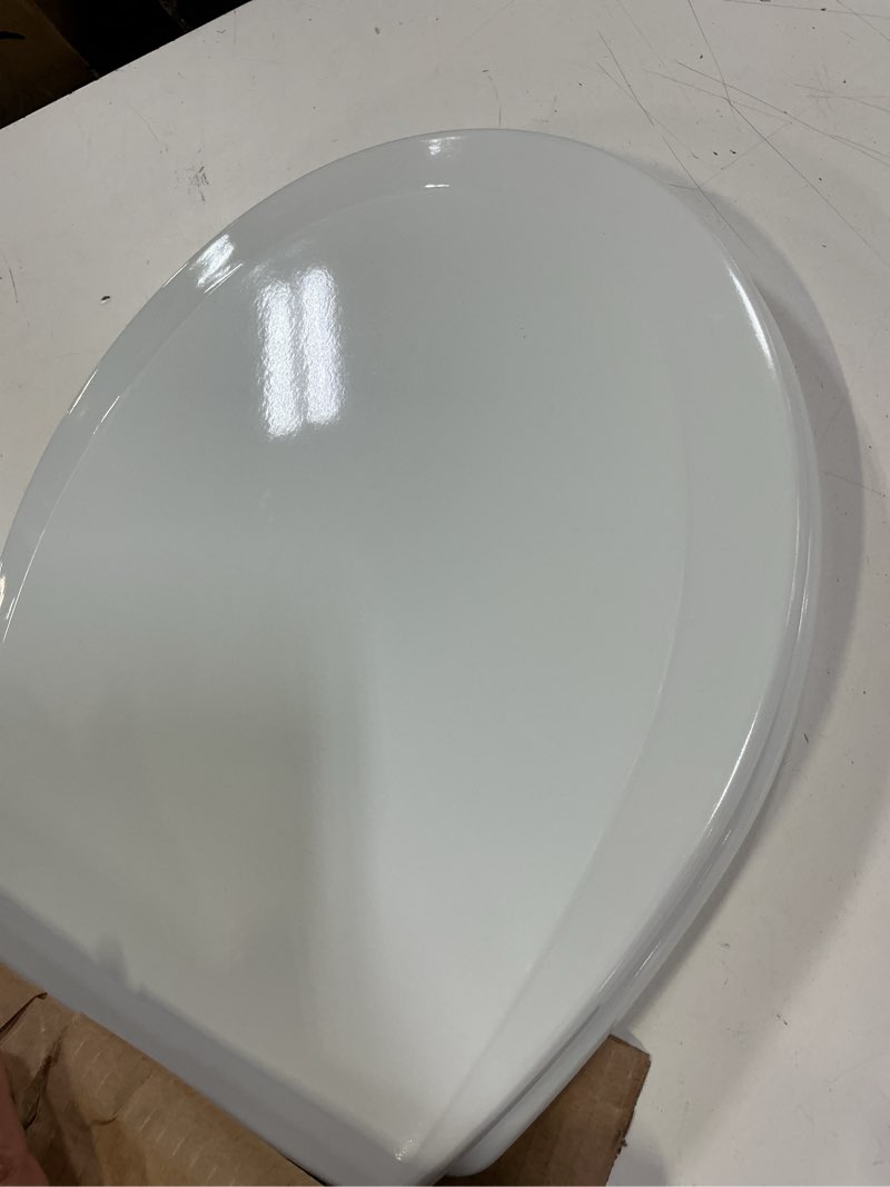 Condition photo showing As Is for bemis 500ec durable wood toilet seat with easy clean hinges, made in usa, round, white