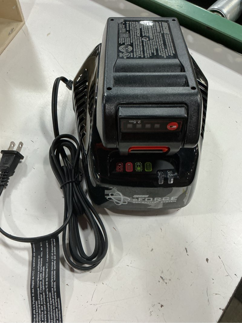 Condition photo showing As Is for echo 56v 2.5ah lith-ion battery (lbp-56v250) w/ eforce 56v charger (lc-56v2a)