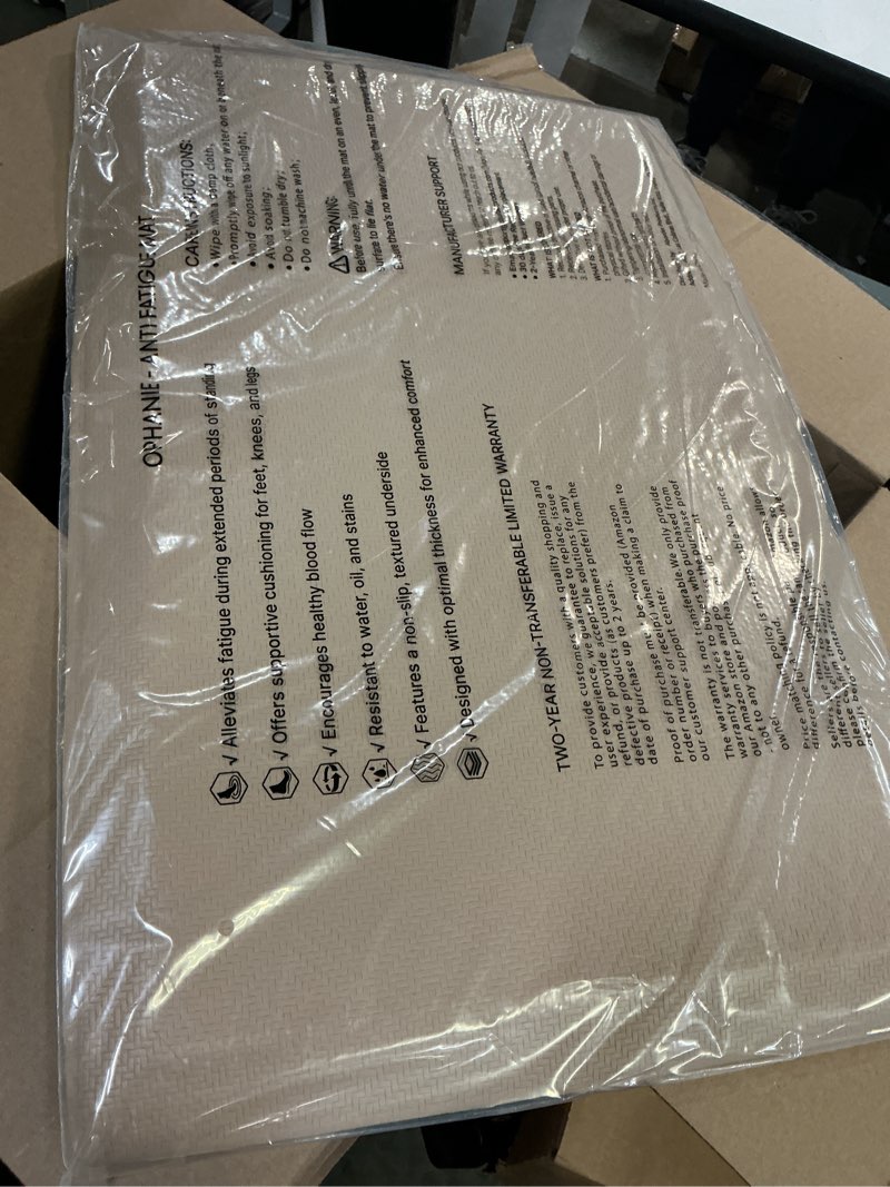 Condition photo showing New/Like New for Ophanie Kitchen Mats for Floor, 3/4 inch Thick, 20x32 Anti Fatigue Christmas Cushioned Mat, Kitchen Rug, Waterproof, Comfort Ergonomic Standing Mat for Office, Home, Sink, Beige Non-Slip Ridged Bottom Beige 32"L x 20"W x 0.8"Th