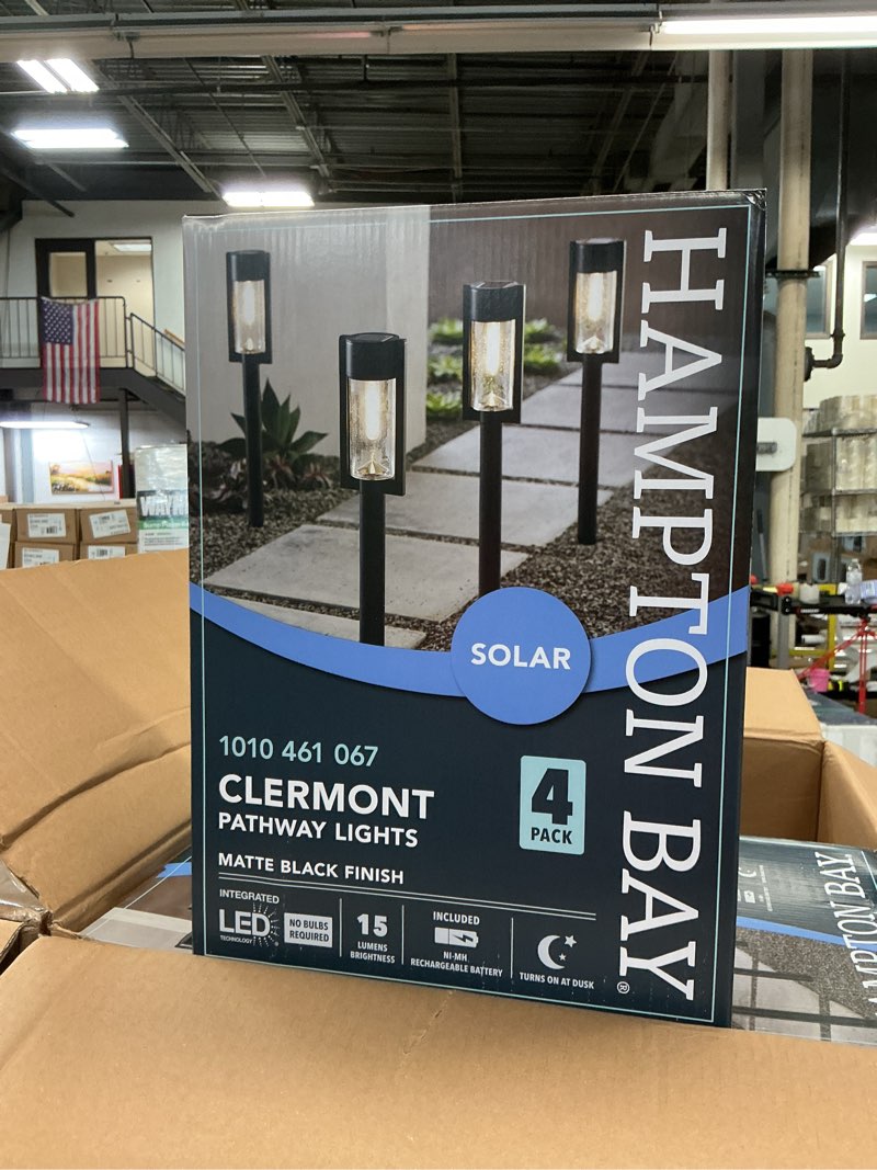 Condition photo showing New/Like New for clermont 15 lumen black led weather resistant outdoor solar path light with glass lens (4-pack)
