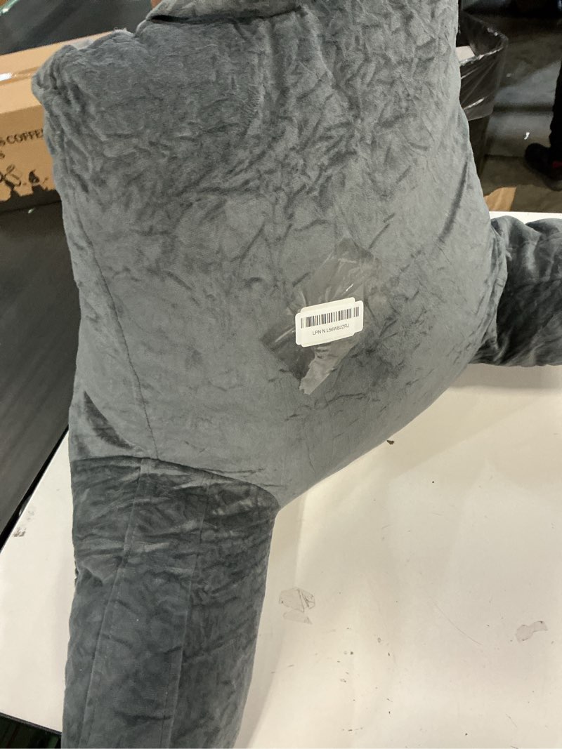 Condition photo showing As Is for Reading Pillow for Sitting in Bed Adult, 18" H for Bed Sitting Up with Shredded Memory Foam, Back Support with Washable Cover, Backrest Pillow with Extend Arms, Gery, Large Gery Large