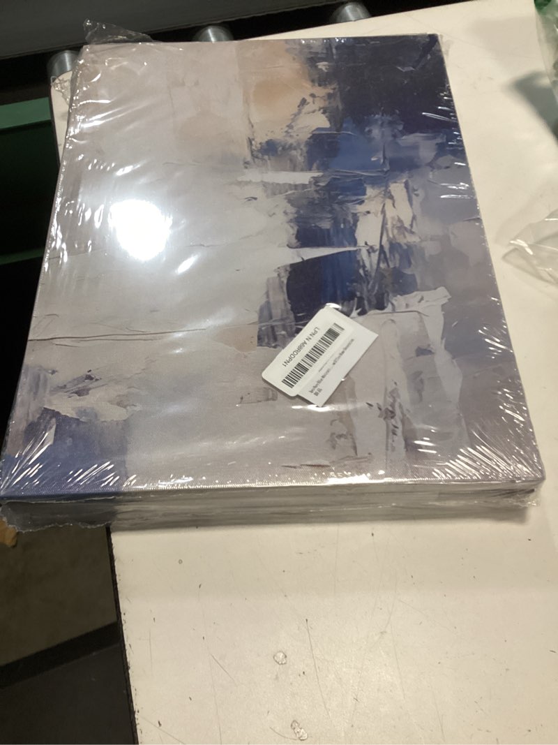 Condition photo showing New/Like New for 3pcs Navy Blue Abstract Canvas Wall Art Modern Minimalist Neutral Blue White Painting Picture Wall Decor Posters Prints Artworks for Living Room Bedroom Office Home Decoration Blue-Canvas 16L" x 12W"