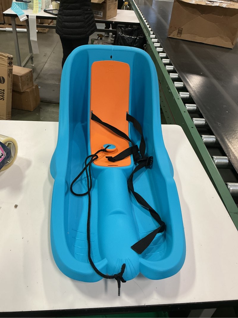 Condition photo showing Good Condition for Gizmo Riders Baby Rider, Toddler Sled - 3-Point Harness, Anti-Slip Seat, Retractable Tow Strap, Durable Plastic, Ideal for 6 Months to 3 Years, Supports Up to 55 lbs, Winter Fun for Little Ones Mint Orange