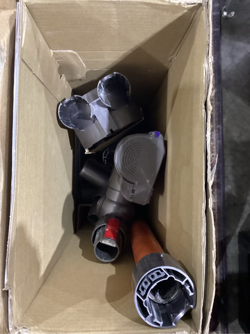 Condition photo showing As Is for dyson v8 cordless vacuum, cleans hard floors and carpets, detangles, converts to handheld, 115aw, 2 power modes, up to 40 minutes¹