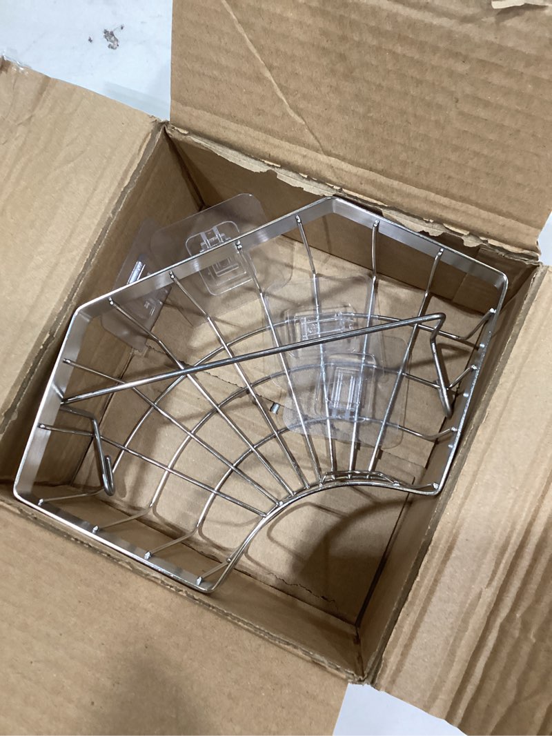 Condition photo showing New/Like New for Corner Sink Organizer, Silver Stainless Steel Sponge Holder with Towel Bar, Self-Adhesive Kitchen Storage Rack