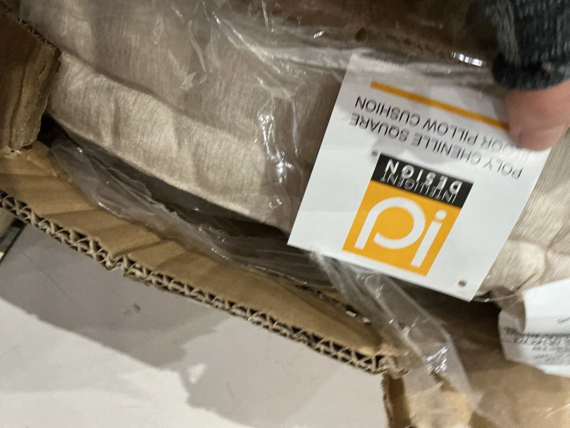 Condition photo showing Good Condition for intelligent design azza floor pillow, large cushions sitting for adults, floor pillow for meditation or yoga, lustrous chenille tufted with scalloped edges for bench/chair cushion, 20"x20"x5" ivory square ivory 20"w x 20"l x 5"h