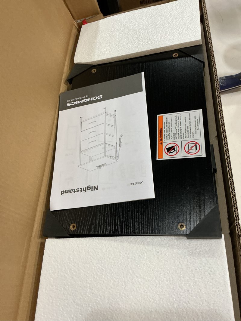 Condition photo showing New/Like New for songmics bellah collection - nightstand with charging station and app-controlled adjustable led lights, bed side table, 3 drawer and 1 open shelf, bedroom, ink black and ebony black ulgs303bh01s ink black + ebony black 3 drawers