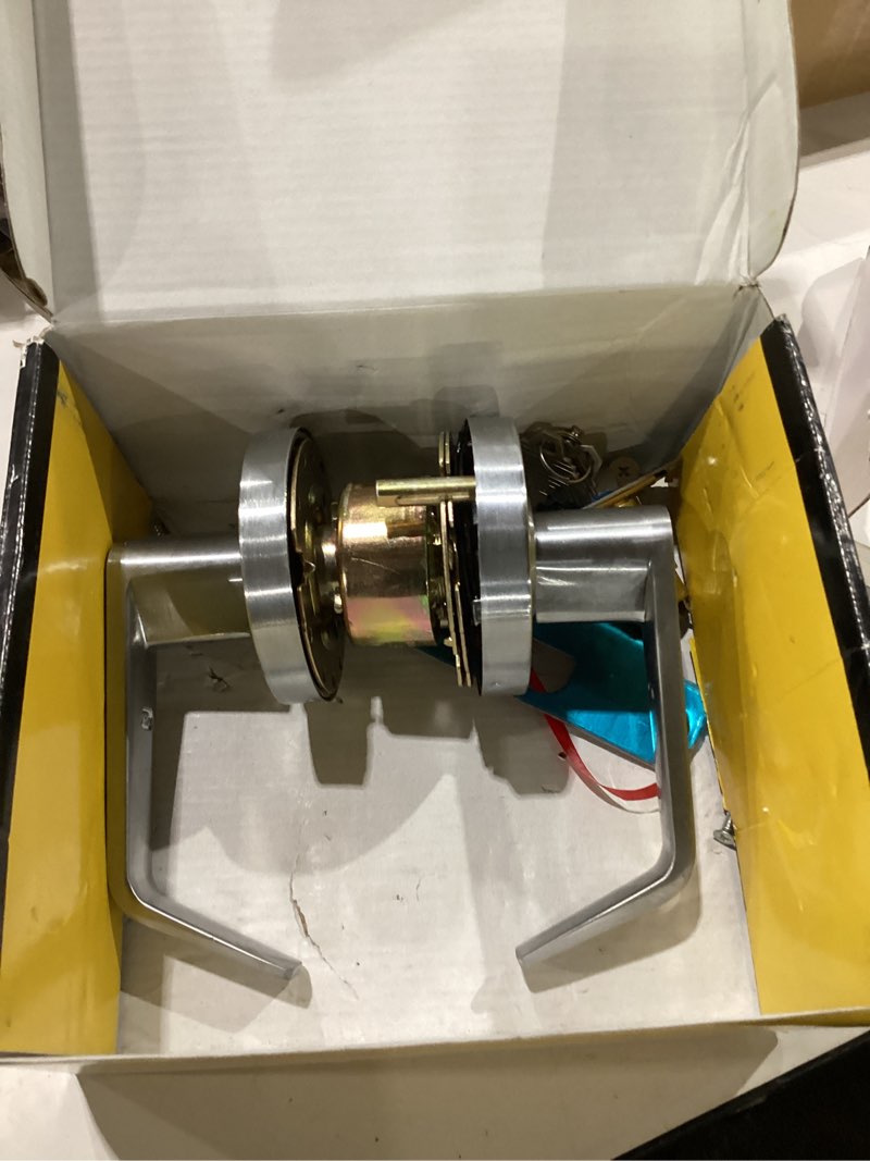 Condition photo showing As Is for Storeroom Door Handle Heavy Duty Grade 2 Commercial Door Locks, Non-Handed, UL 3 Hour Fire Rated, ADA Compliant, Satin Chrome Finish 26D, 2-3/4''Backset, X-XG-ST-70