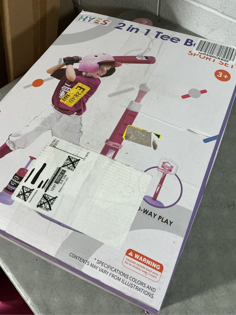 Condition photo showing Good Condition for 2 in 1 kids basketball hoop and t ball set - adjustable height, kids baseball tee with automatic pitching machine, indoor outdoor sport toys gifts for toddler boys girls age 1-5, pink