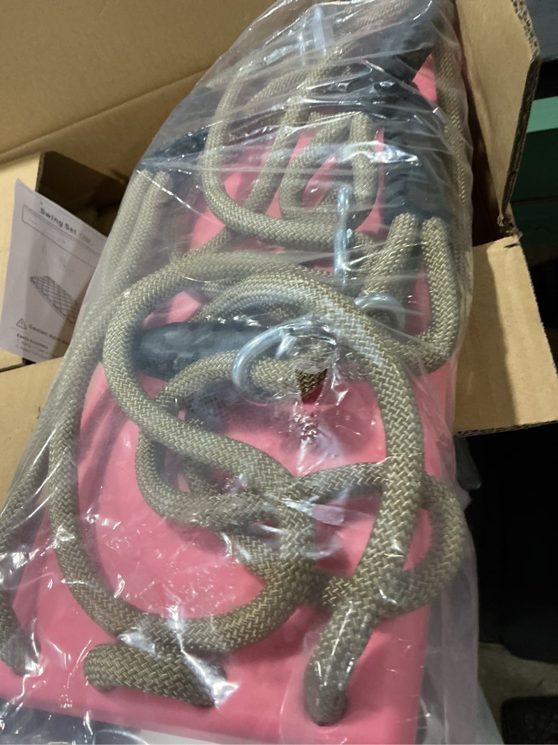 Condition photo showing Good Condition for seleware heavy duty swing seat with adjustable rope, 300lbs capacity non-slip plastic tree swing for kids, playground swing set accessories replacement with snap hooks for indoor outdoor use (pink) a: pink swing seat (1 pack)
