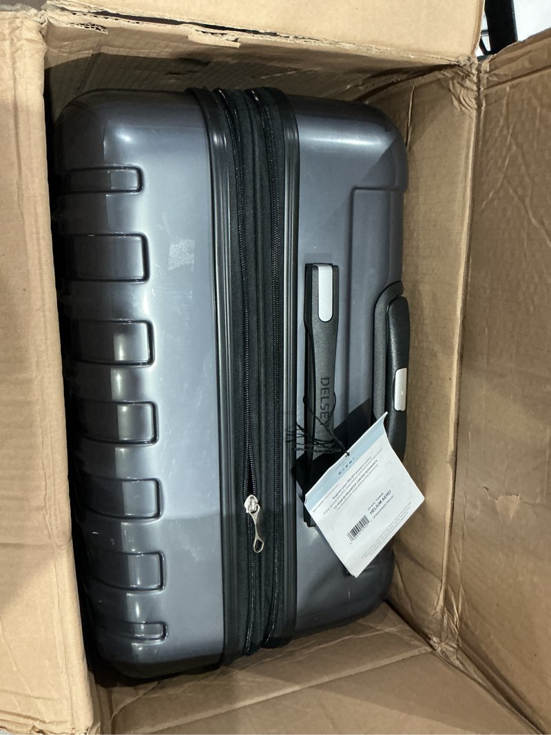 Condition photo showing As Is for delsey paris helium aero hardside expandable luggage with spinner wheels, titanium, checked-large 28 inch titanium checked-large 28 inch
