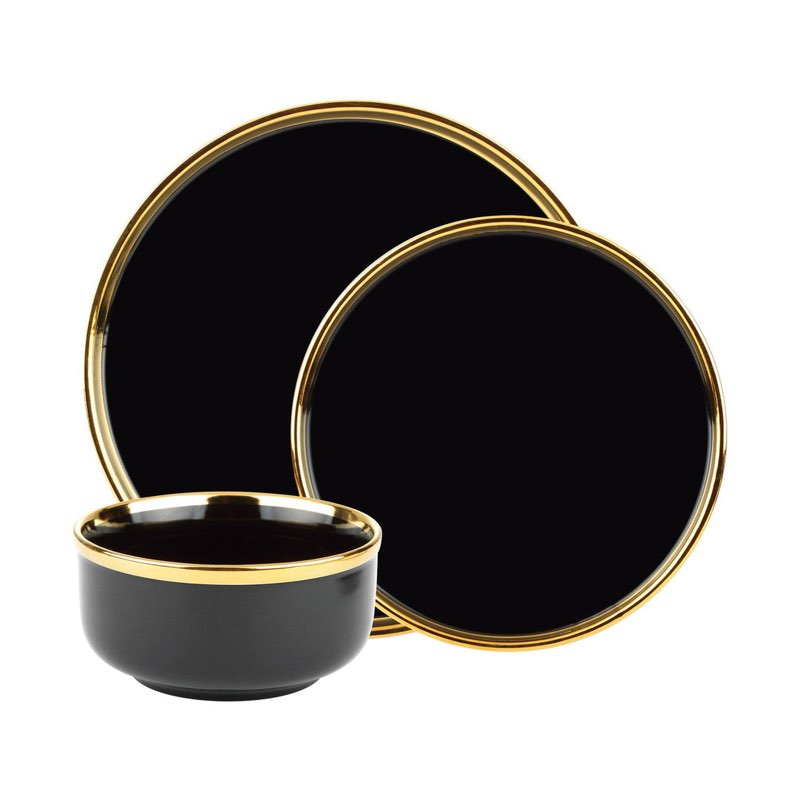 Hillcrest 12 Piece Gold Rim Dinnerware Set, Service For 4