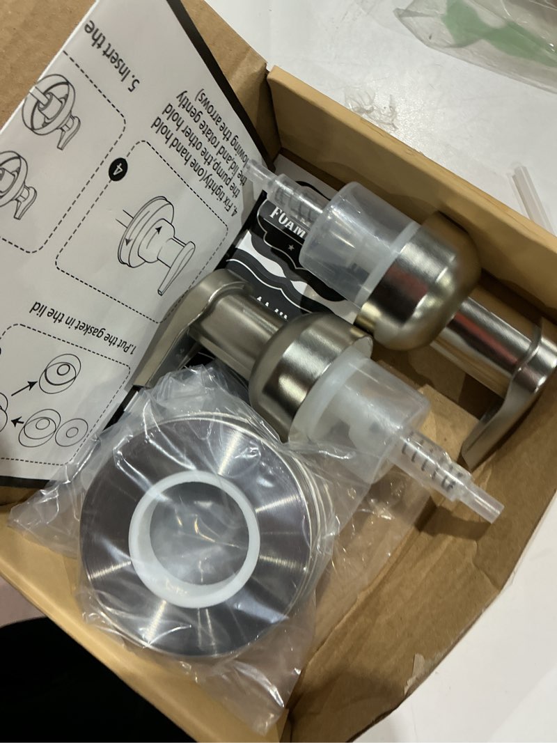 Condition photo showing Good Condition for amolliar mason jar foaming soap dispenser pump lids, rustproof stainless steel lid plastic pump for regular mouth mason jar, kitchen bathroom farmhouse decor, waterproof stickers, brushed nickel 2pack brushed nickel 2 pack