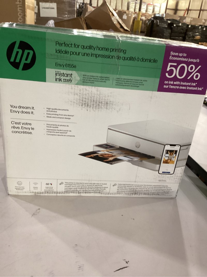 Condition photo showing As Is for not tested ****hp envy 6155e wireless all-in-one color inkjet printer, portobello, print, scan, copy, duplex printing best-for-home, 3 month instant ink trial included, ai-enabled (714l5a)