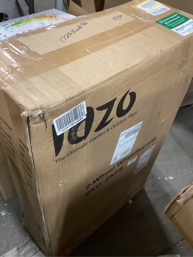 Condition photo showing New/Like New for Upgrade 2 Wheel Wheelbarrow, Yard Cart with Padded Handlebar, 14 Inch Pneumatic Tires for High Stability, Ideal for Moving Soil, Plant Shrub, Gardening Tool, Easy Assembly Dark Green Elevated Durability Tray