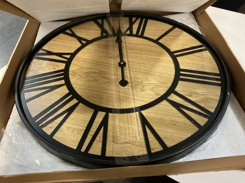 Condition photo showing Good Condition for large wall clock for living room decor, non ticking silent, battery operated modern vintage wood oversized decorative wall clock for bedroom kitchen farmhouse office decor 24inch antique bronze metal - roman numerals