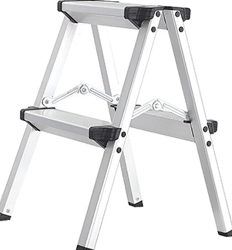 two step ladder aluminum folding 2 step stool light weight step ladder with anti-slip sturdy and wide pedal for home, kitchen, rv, garage 330 lbs